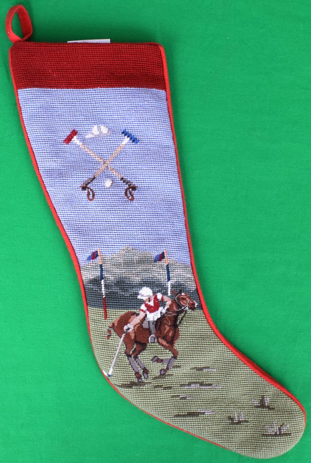 Polo Player Christmas Hand-Needlepoint Stocking (NWT)