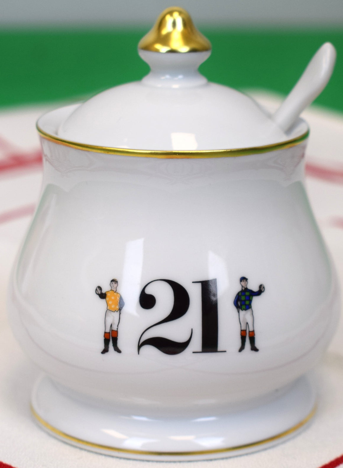 The "21 Club" French Limoges Condiment Jar/ Lid w/ Sauce Spoon (NEW)