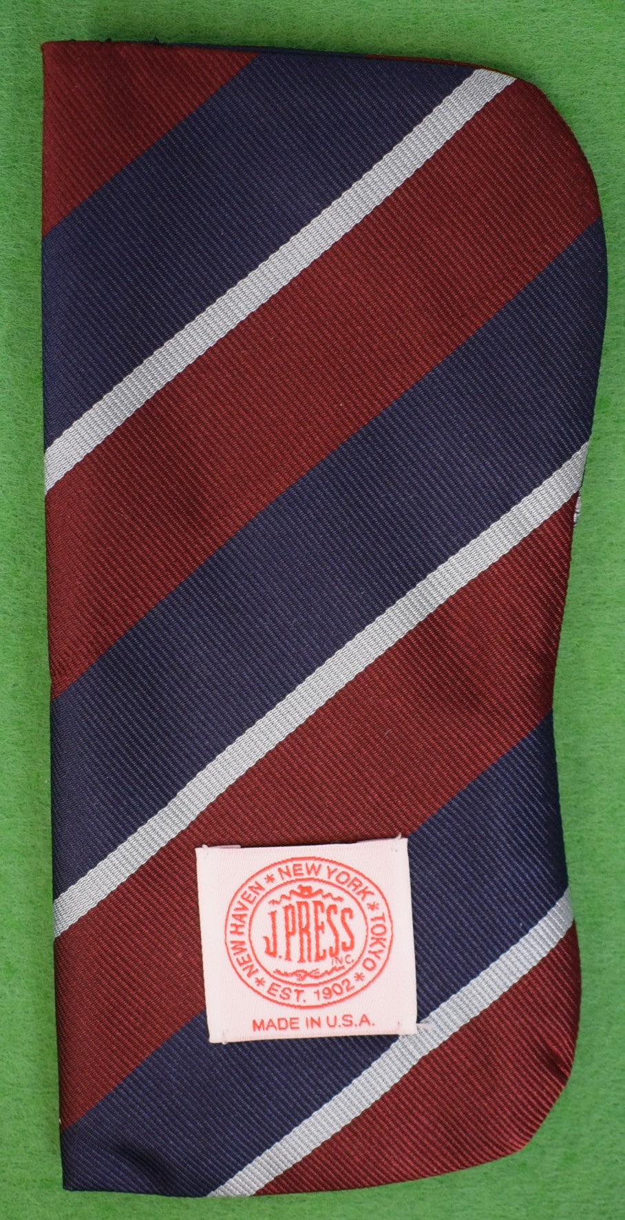 "J. Press Navy/ Burgundy Repp Stripe Silk Eyeglass Case" (NWT)