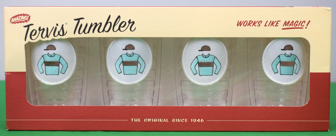 Box Set x 4 Marylou Whitney Stables Jockey Silks Tervis Tumblers Cocktail Glasses (NW/B)