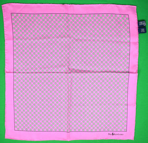 Polo Ralph Lauren Hot Pink w/ Green Foulard Print Italian Silk Pocket Square