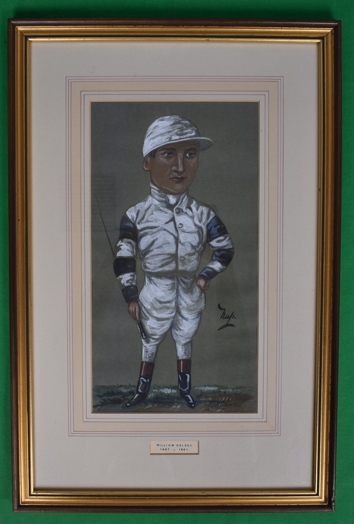 William Halsey (1867-1961) Jockey Pastel Watercolour Portrait by Nap