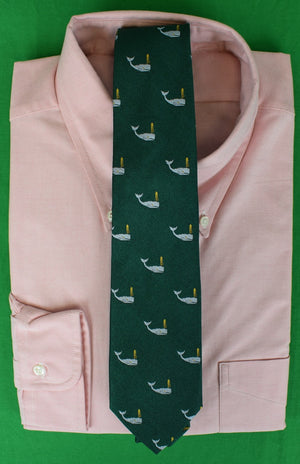 J. Press Green Woven Silk Club Tie w/ Silver Spouting Whale Print