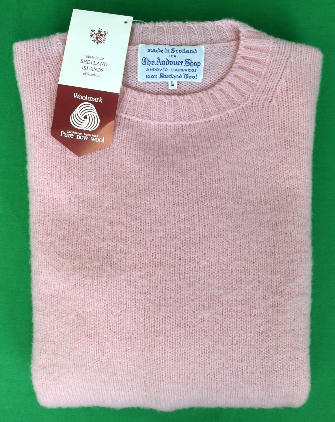 "The Andover Shop Shetland Wool Pink Crew Neck Sweater" Sz L (NWT) (SOLD)