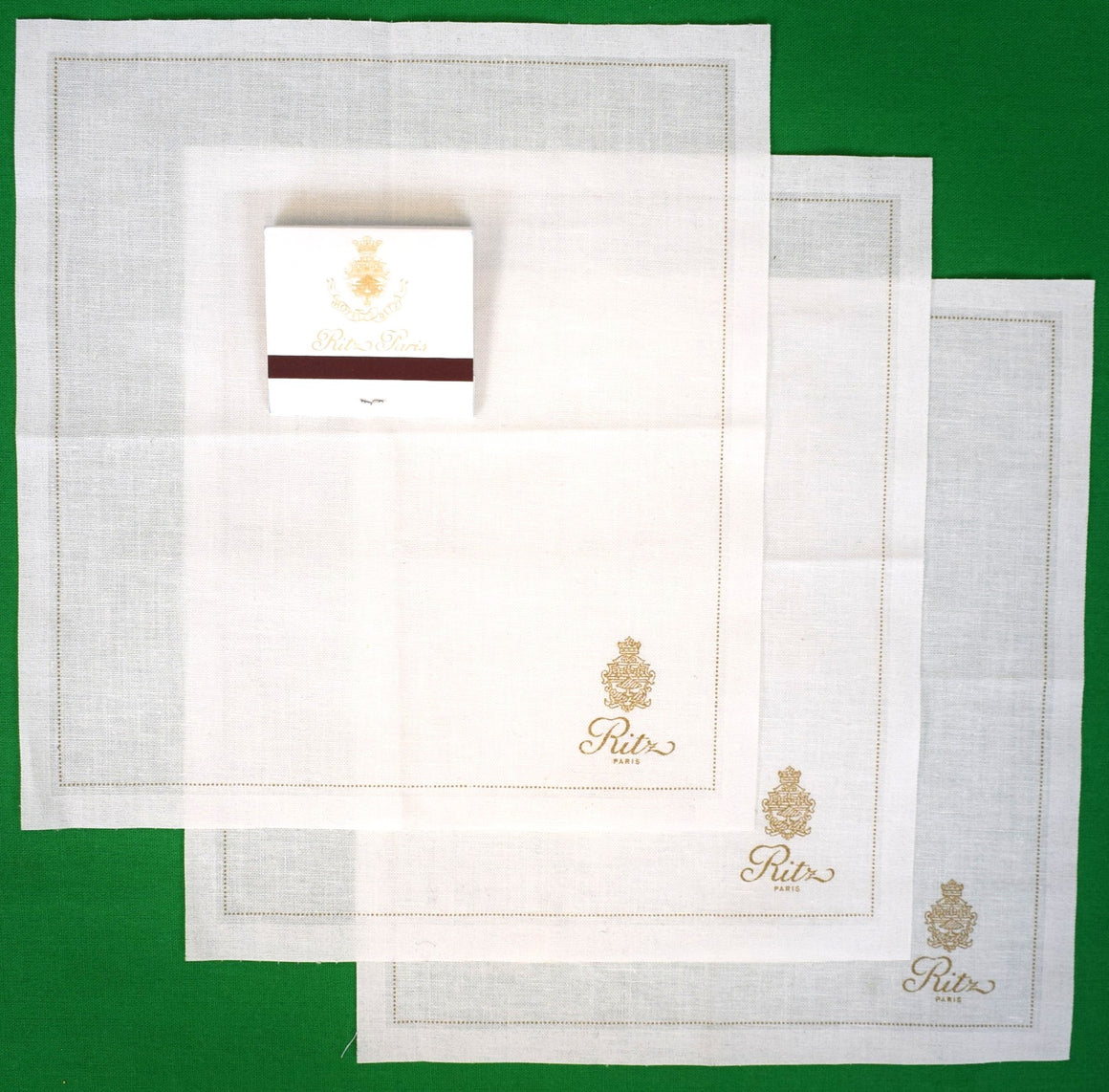 Set x 3 Ritz Paris Linen Cocktail Napkins w/ Matchbook (New)