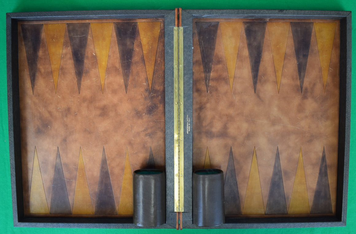 "Abercrombie & Fitch Backgammon Board w/ Italian Leather Clamshell Case"
