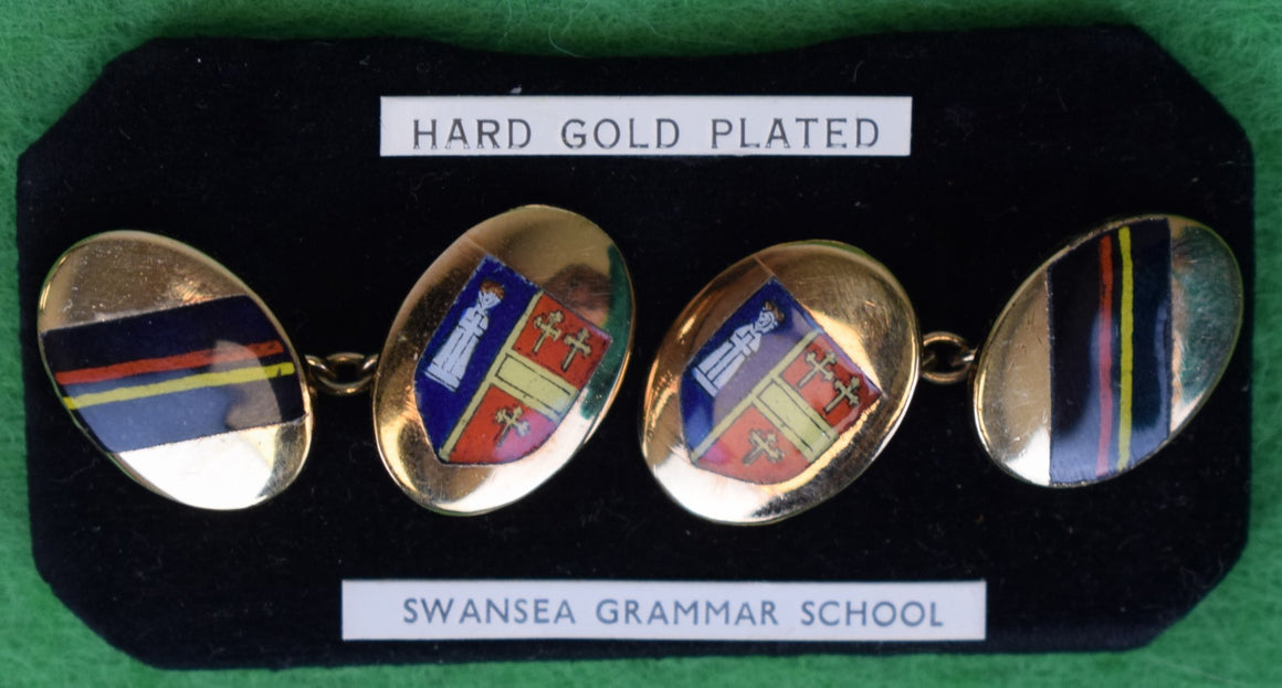 Swansea Grammar School England Hard Gold Plated Crest Cufflinks