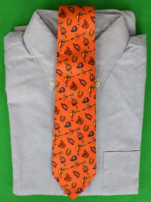 Polo by Ralph Lauren Orange Equestrian Print Silk Tie Made In Italy