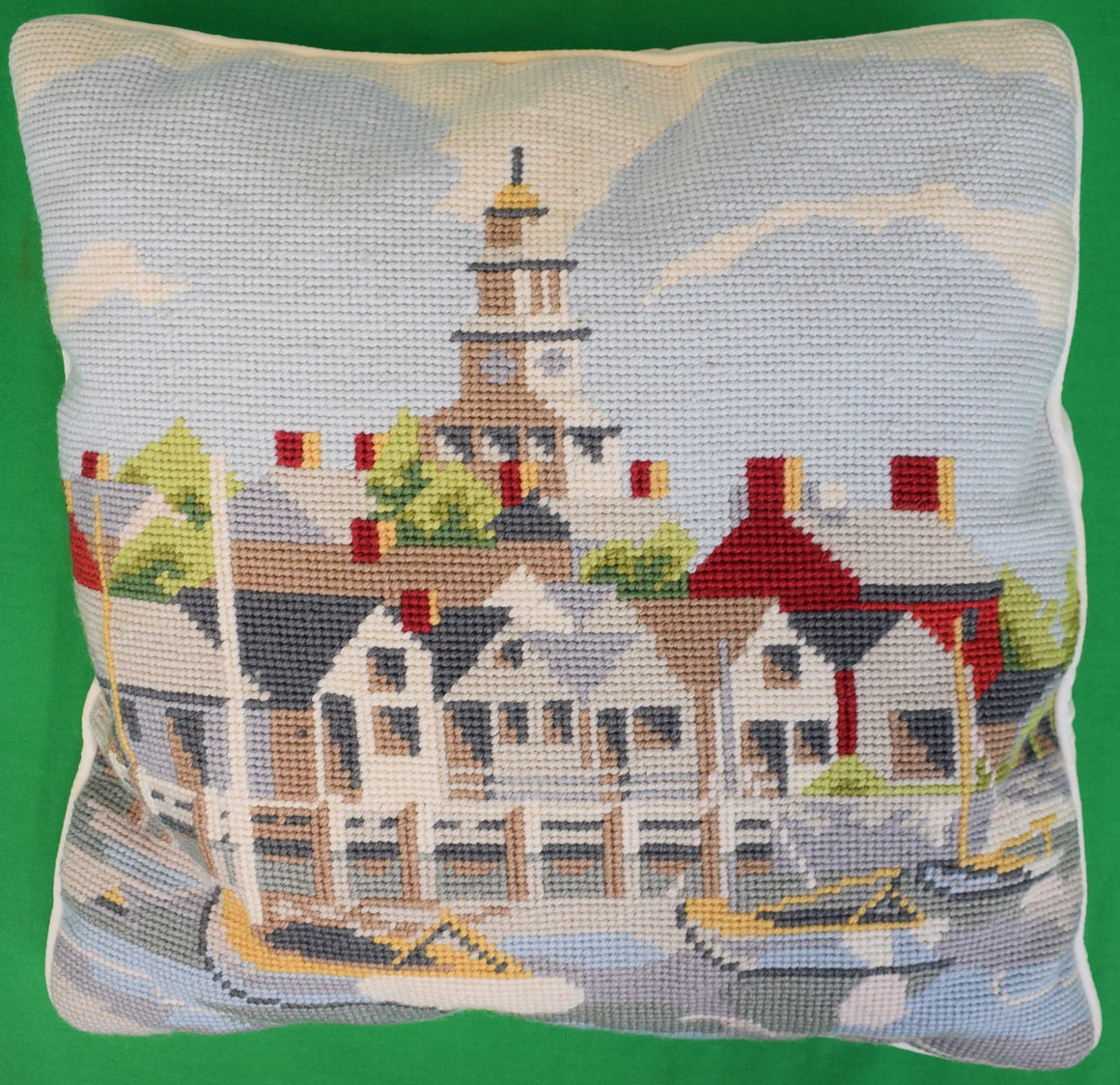 Erica Wilson Hand Needlepoint Nantucket Harbor Pillow