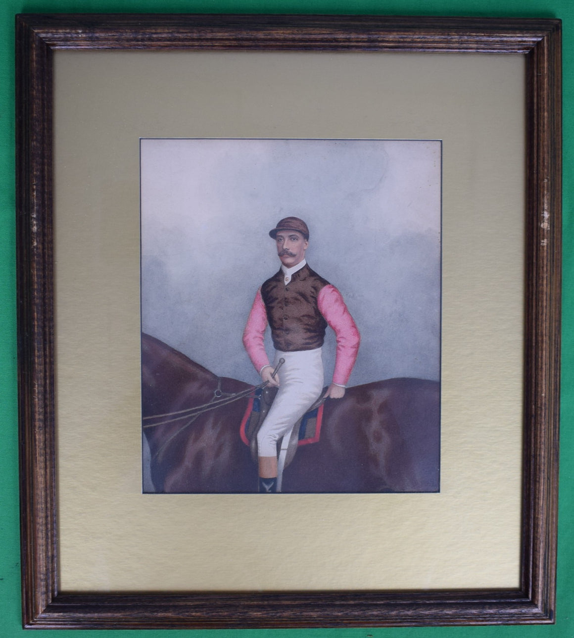 Jockey w/ Brown Silks/ Pink Sleeves Watercolour by Joshua Dighton (British, 1831-1908)