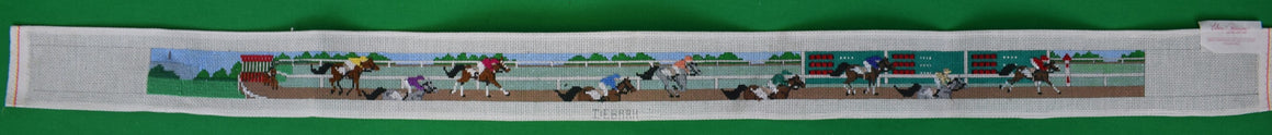 Needlepoint Belt Canvas w/ Hand Painted Horse Race Scene