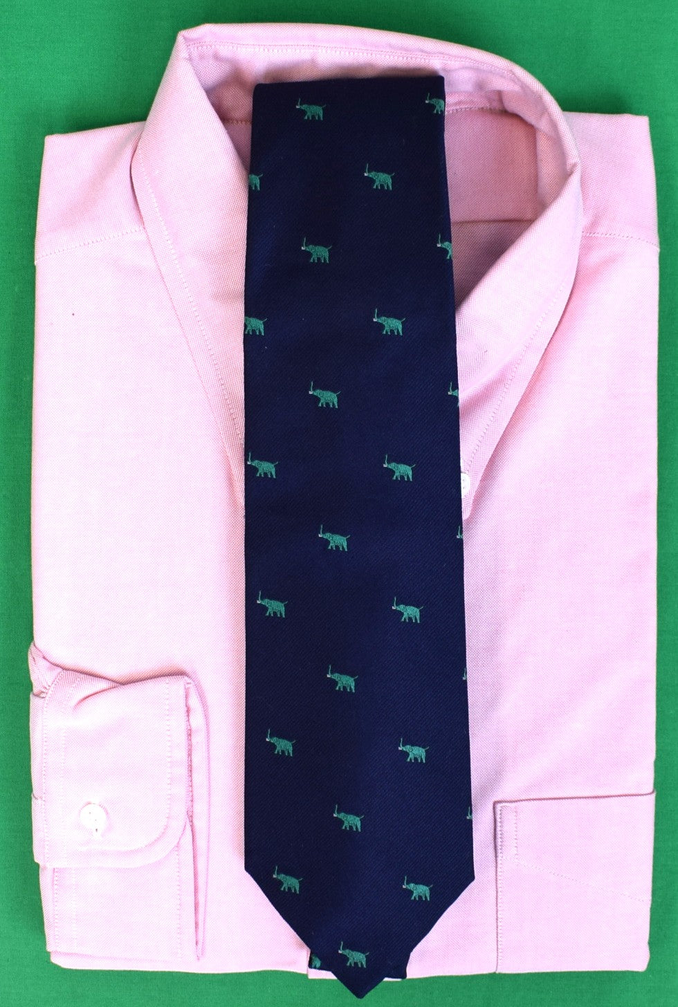 The Andover Shop Navy English Silk w/ Kelly Green Elephant Print Club Tie