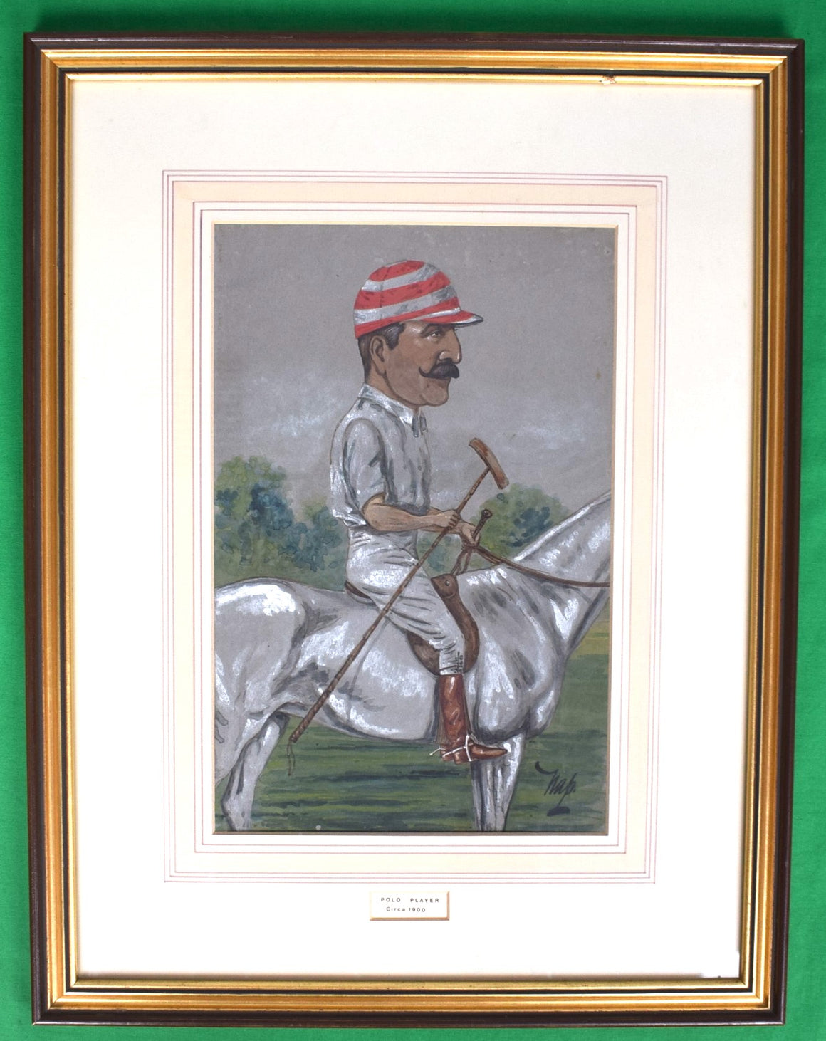 Polo Player Circa 1900 Pastel Watercolour Caricature Portrait by Nap