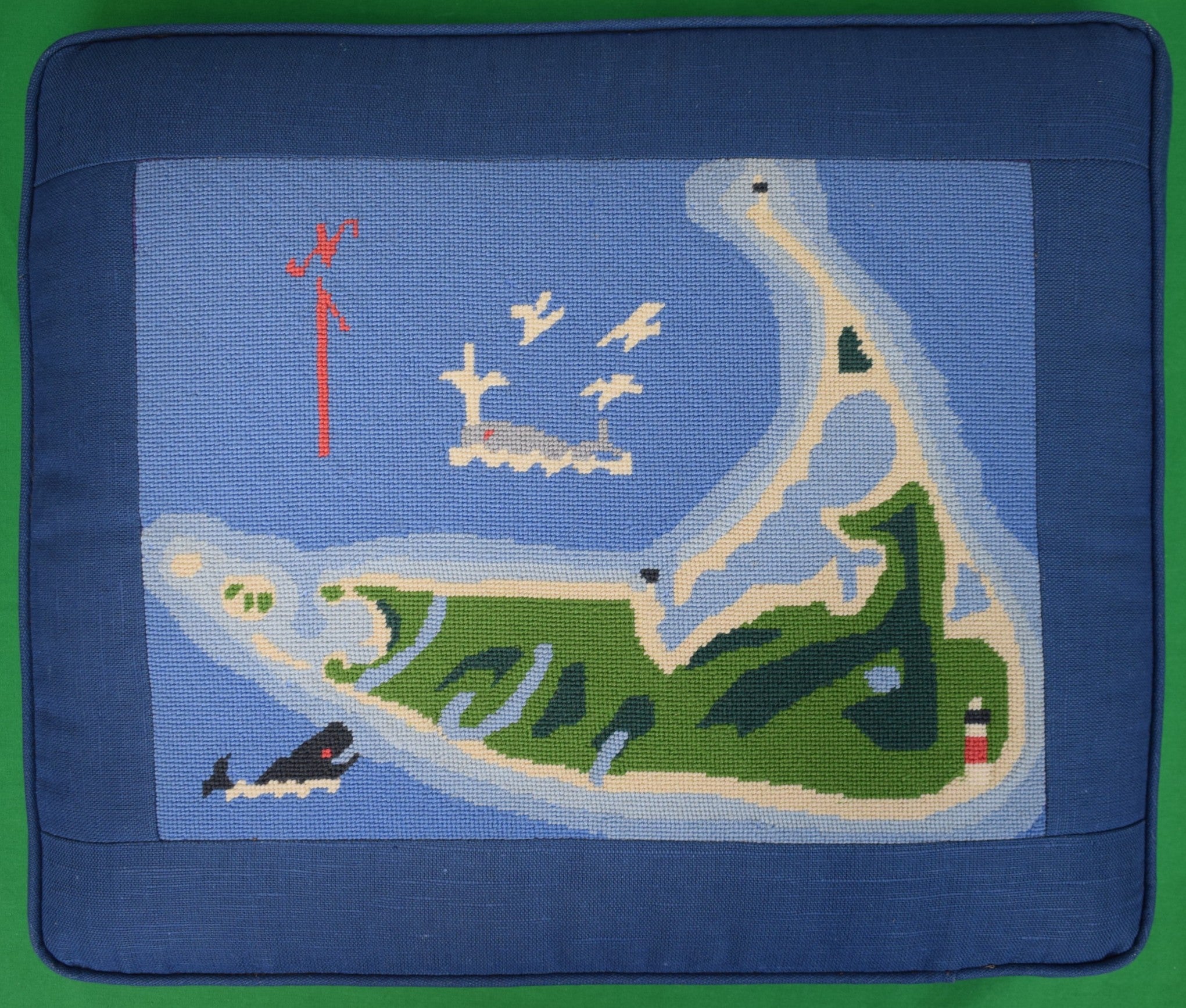 Hand Needlepoint Nantucket Island Pillow