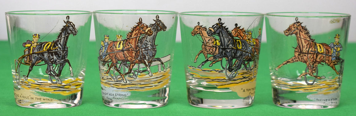 Set x 4 Paul Desmond Brown Harness/ Sulky Old Fashioned Equestrian Glasses
