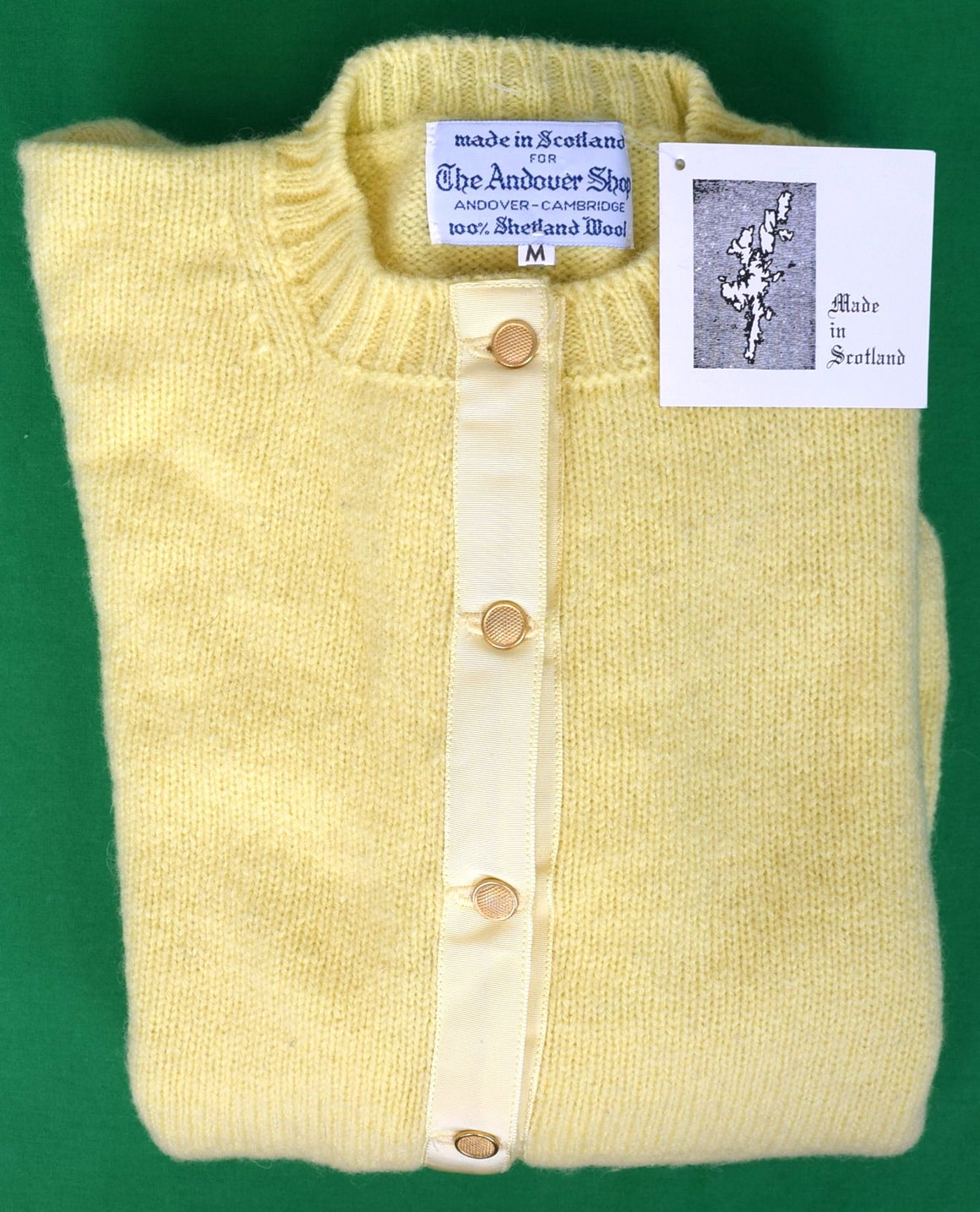 The Andover Shop Ladies Brushed Shetland  Yellow Crew Neck Cardigan Sweater Sz M