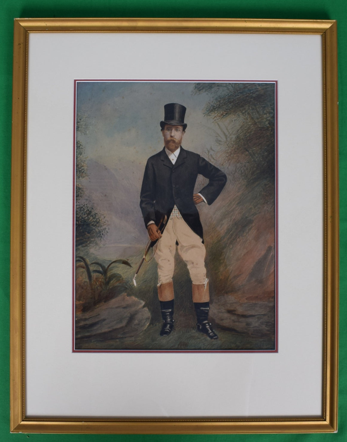 Antique Watercolour Of Gentleman In Riding Outfit