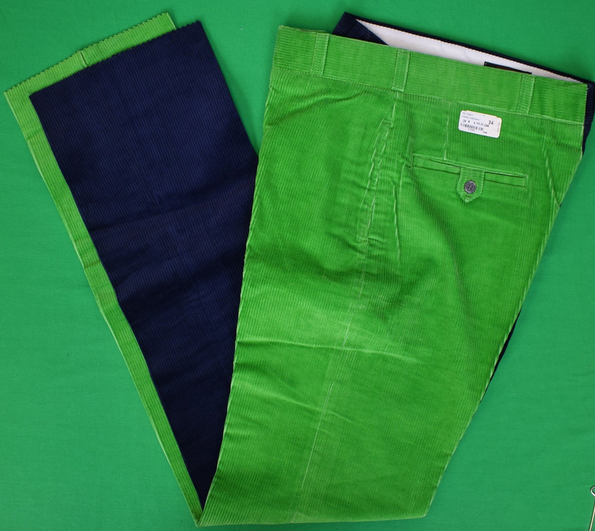 O'Connell's Kelly Green/ Navy Two-Panel Corduroy Trousers Sz 34 (NOSWT)