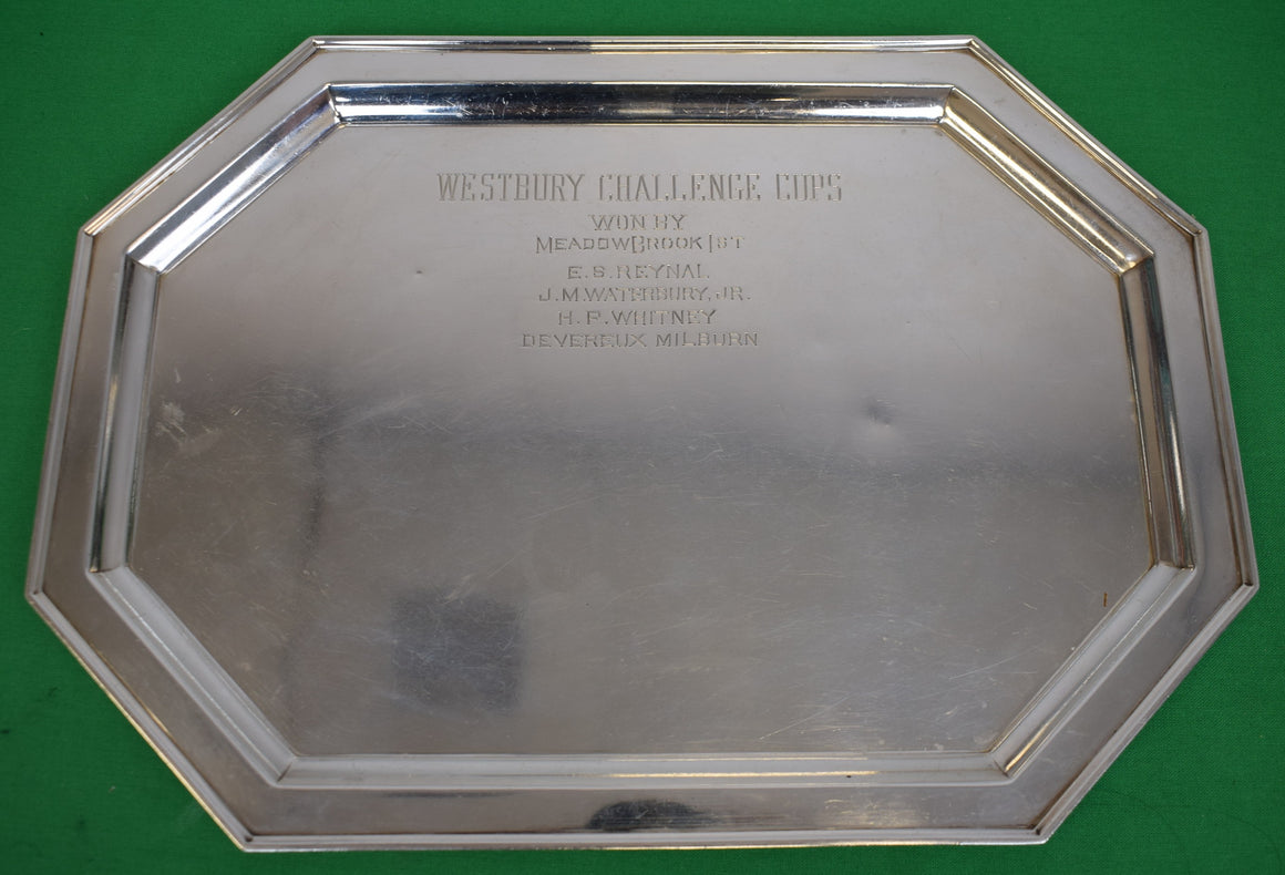 Harry Payne Whitney Sterling Silver Octagonal 1906 Polo Trophy Tray Engraved Westbury Challenge Cups Won By Meadow Brook