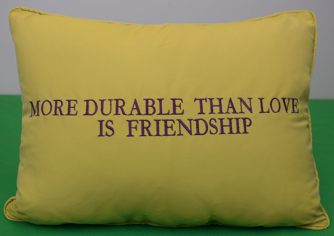 "More Durable Than Love Is Friendship Chartreuse Pillow" Provenance: The Susie Hilfiger Collection