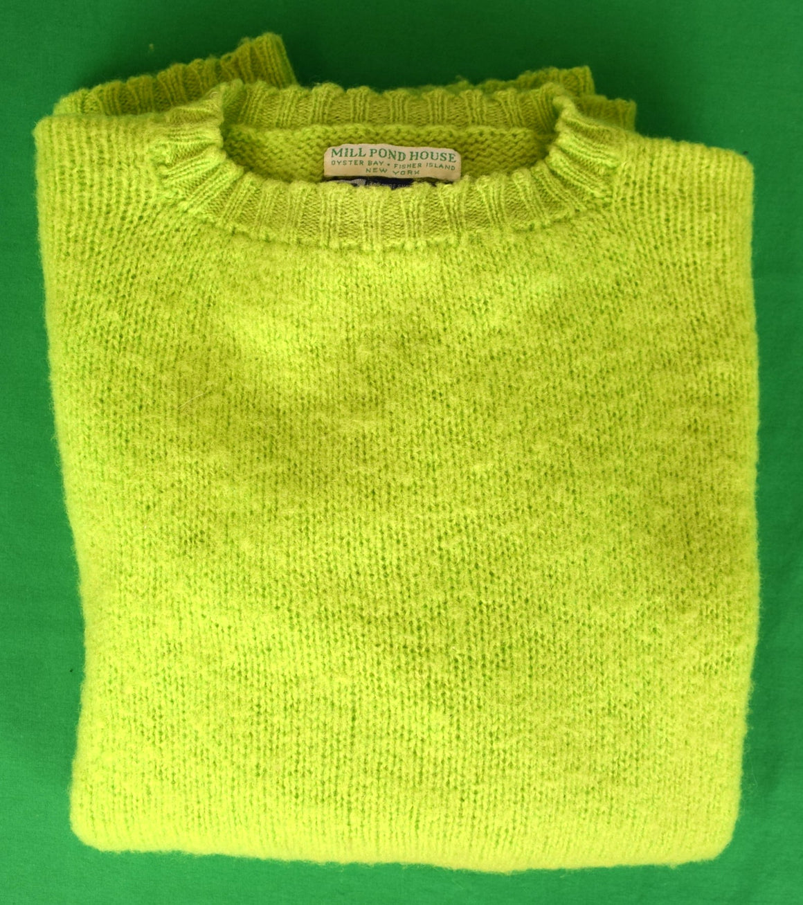 "Drumohr x Mill Pond House Chartreuse Shaggy Dog Shetland Crewneck Sweater Made In Scotland" Sz L