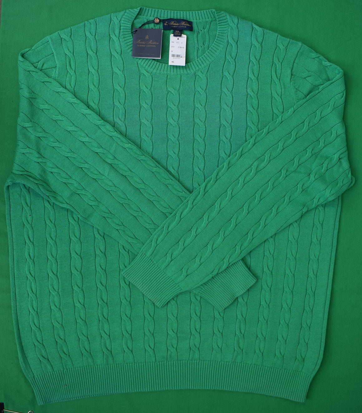 Brooks Brothers Supima Cotton Kelly Green Cable Crewneck Cotton Sweater Sz XXL (NWT)
