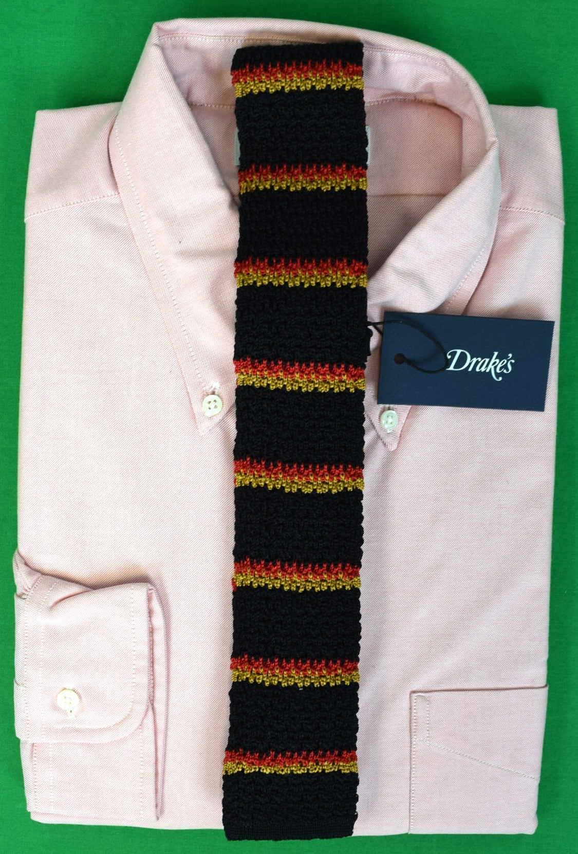 Drakes Made in Italy Black/ Red/ Gold Horizontal Stripe Crunchy Knit Silk Tie (NWT)