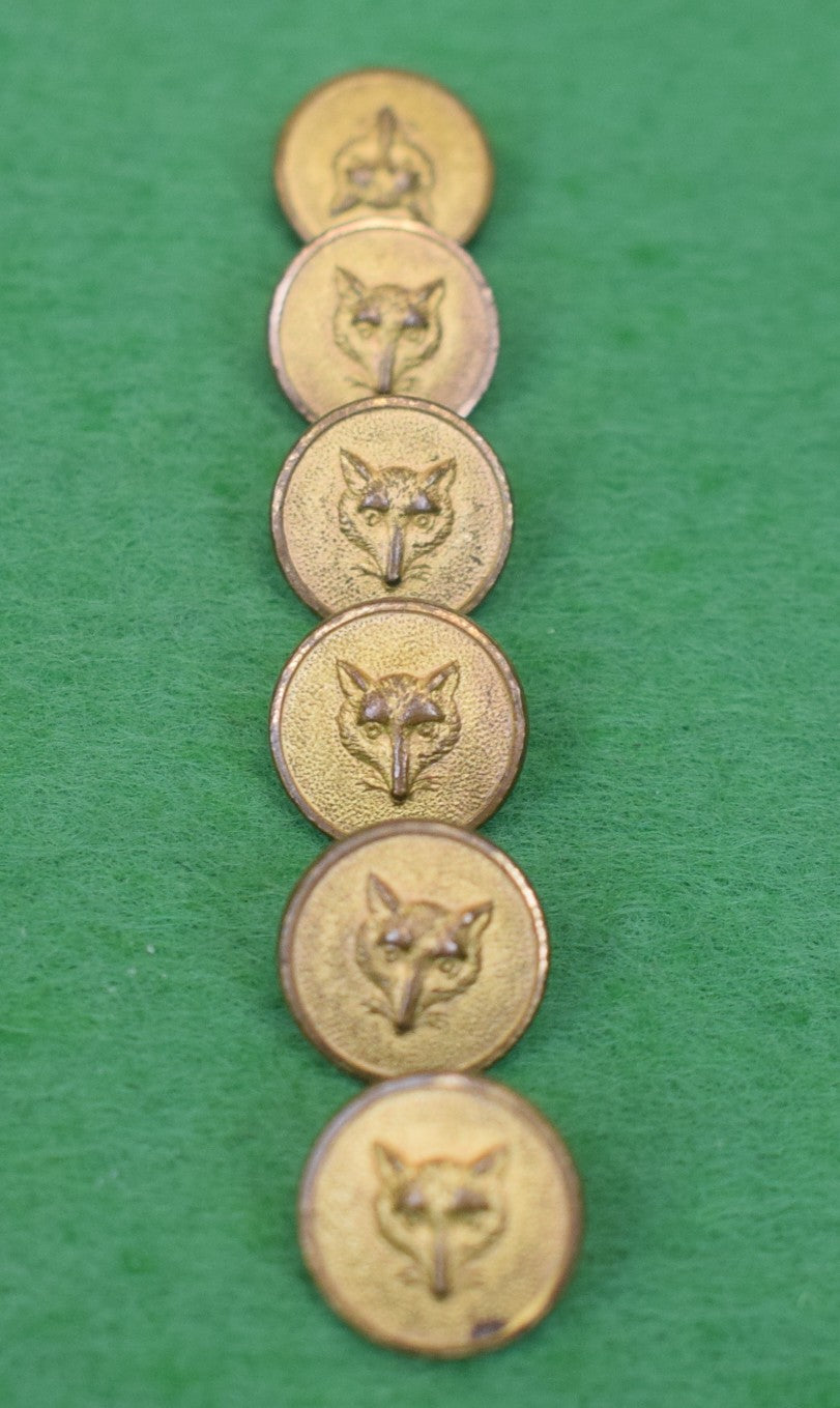 Set x 6 English Brass Fox Mask Waistcoat Buttons