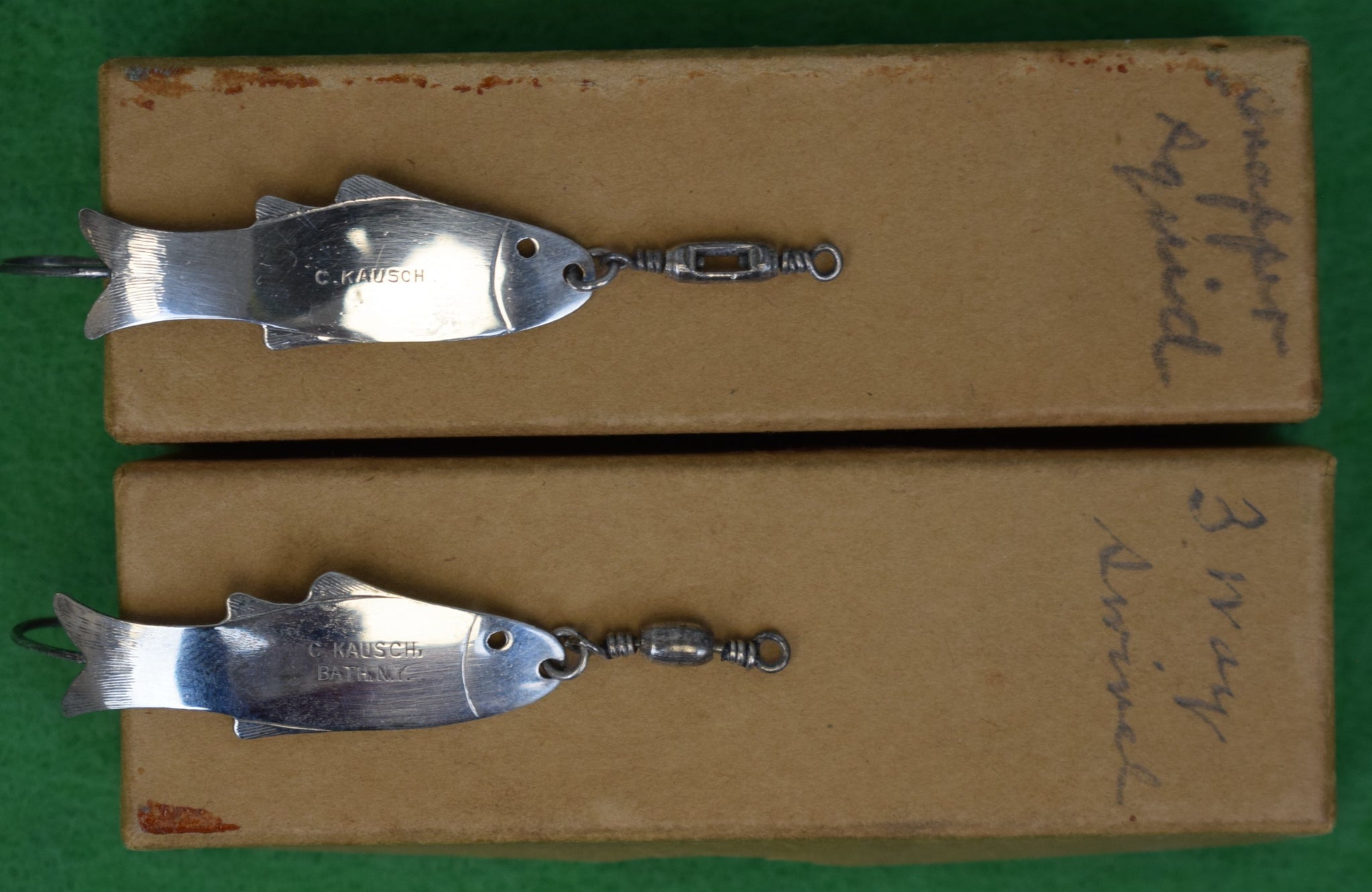 "Set x 2 C. Kausch Silver Soldier Minnow Lures Bath, NY" (NIB)