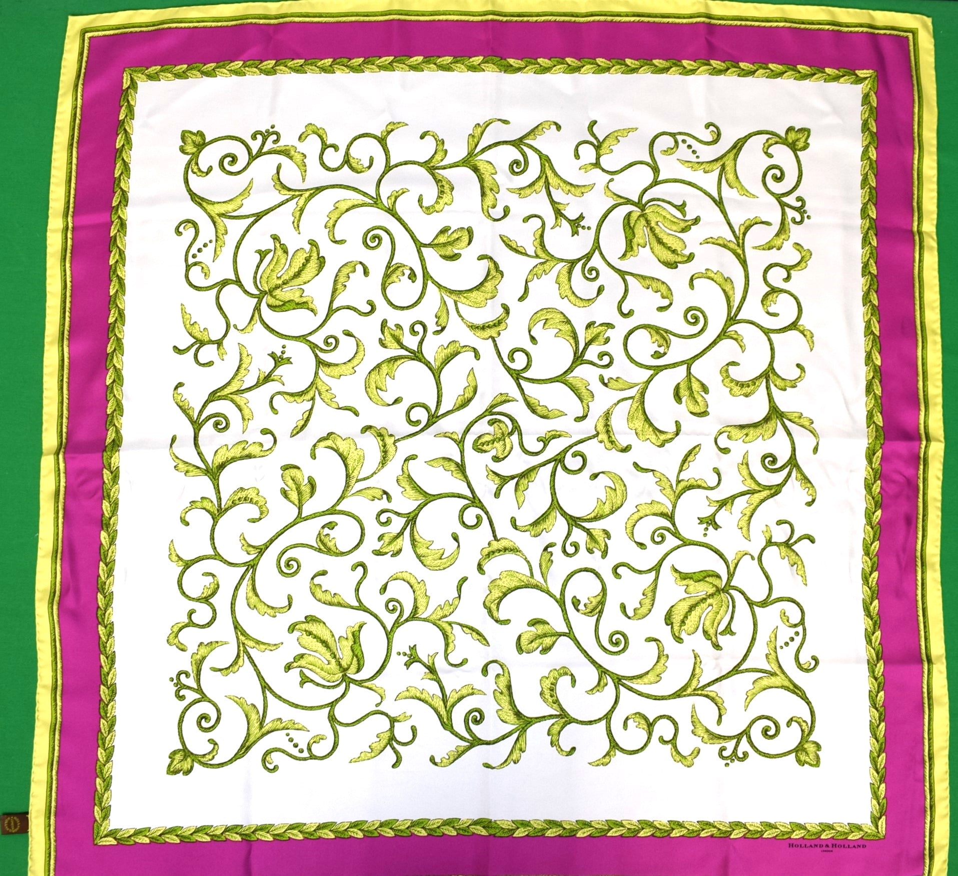 Holland & Holland Floral Leaf Print Italian Silk Scarf