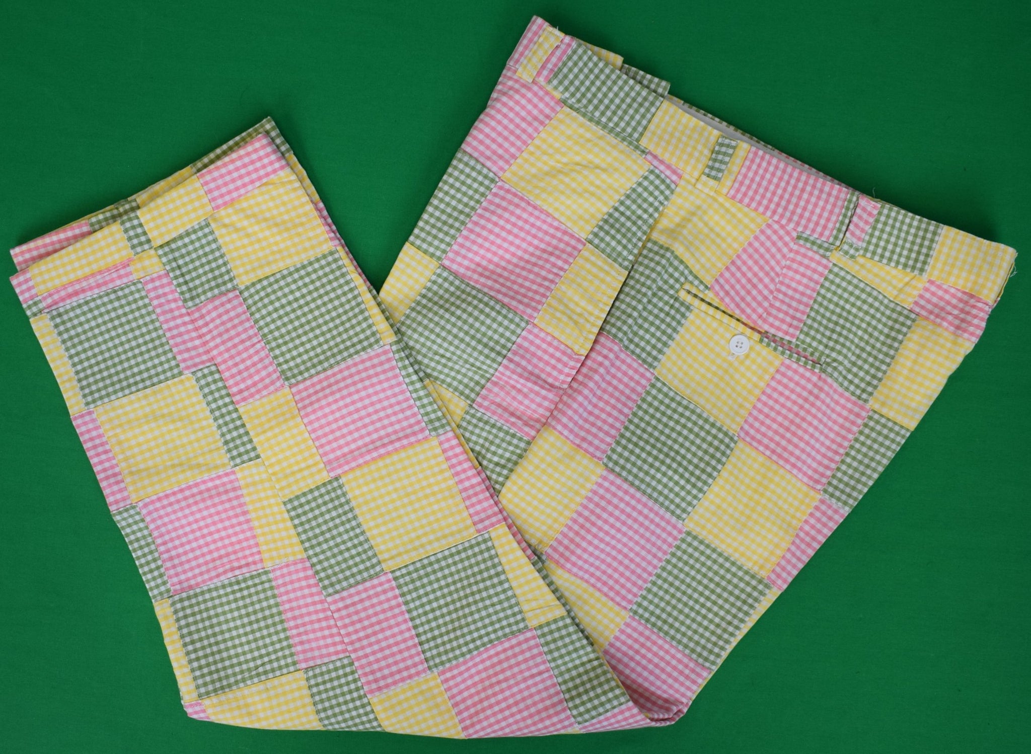 "O'Connell's Vintage Patch Panel Pink/ Green/ Yellow Gingham Check Trousers" Sz 40 (NWOT)