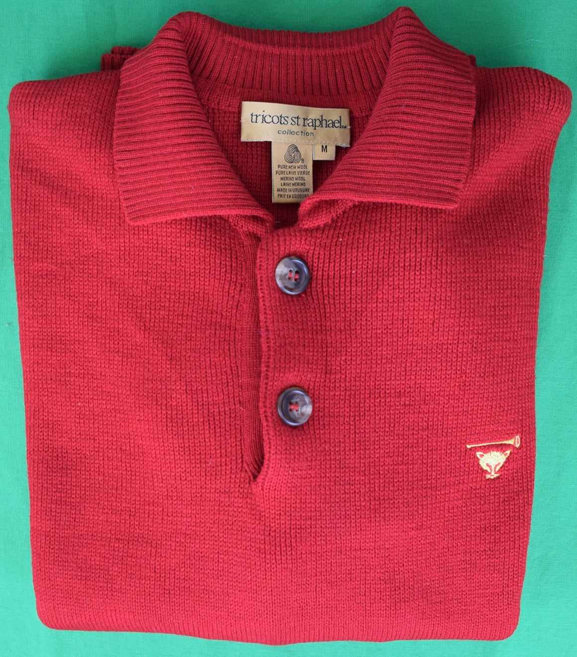 Myopia Hunt Club Claret Wool Knit 1/4 Pullover w/ Suede Elbow Patches Sz M