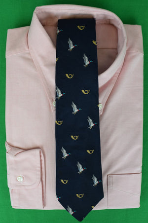 James Purdey & Sons Navy English Silk w/ Mallard & Hunting Horn Club Print Tie