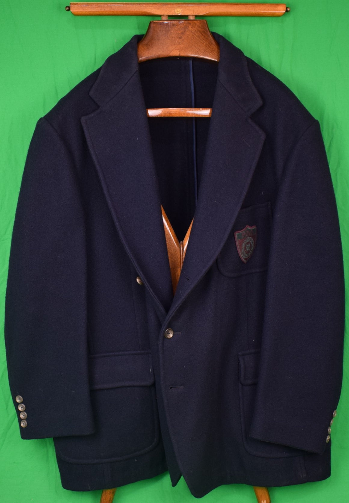 "Polo Ralph Lauren Navy Wool Doeskin Flannel Jacket w/ Blazer Badge" Sz XL