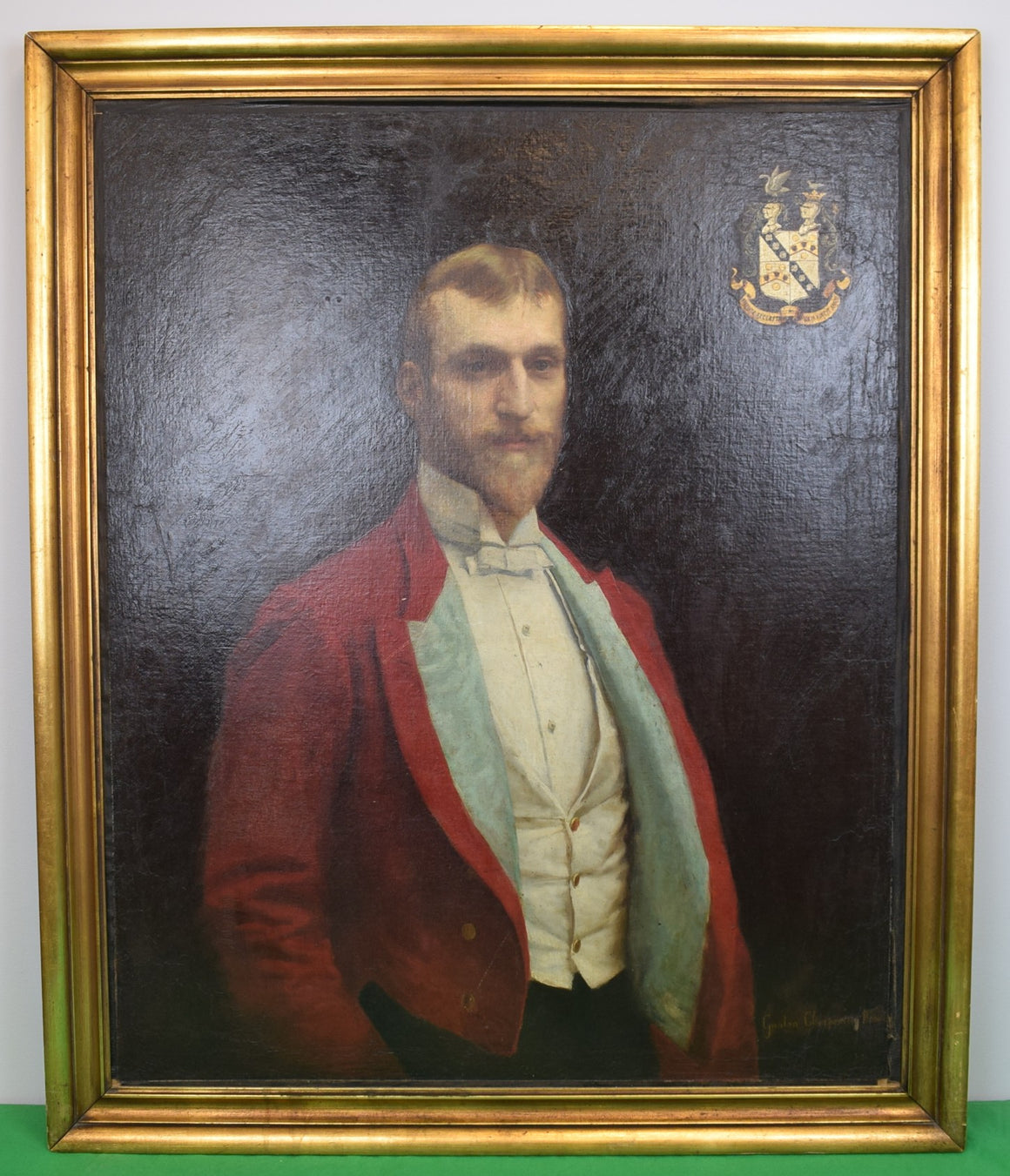 Portrait of George Cary w/ Family Crest Oil on Canvas by Gaston Charpentier-Bosio (1858 - 1923)