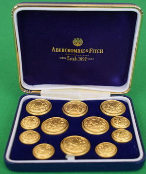 "Box Set x 12 Abercrombie & Fitch English Brass DB Blazer Heraldic Crest Buttons"