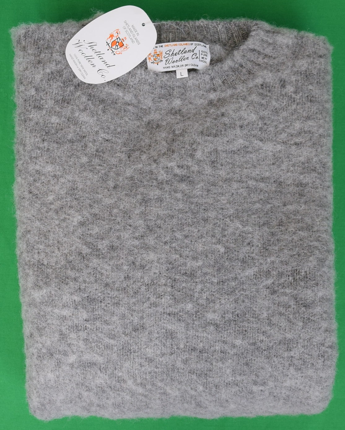 Shetland Woolen Co. Steel Grey Shaggy Dog Wool Crewneck Sweater Made In Scotland Sz L (NWT)