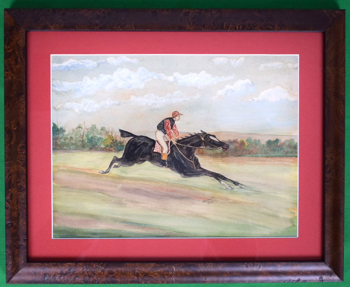 Jockey Astride Racehorse 1902 Watercolor by A. Wolfarth