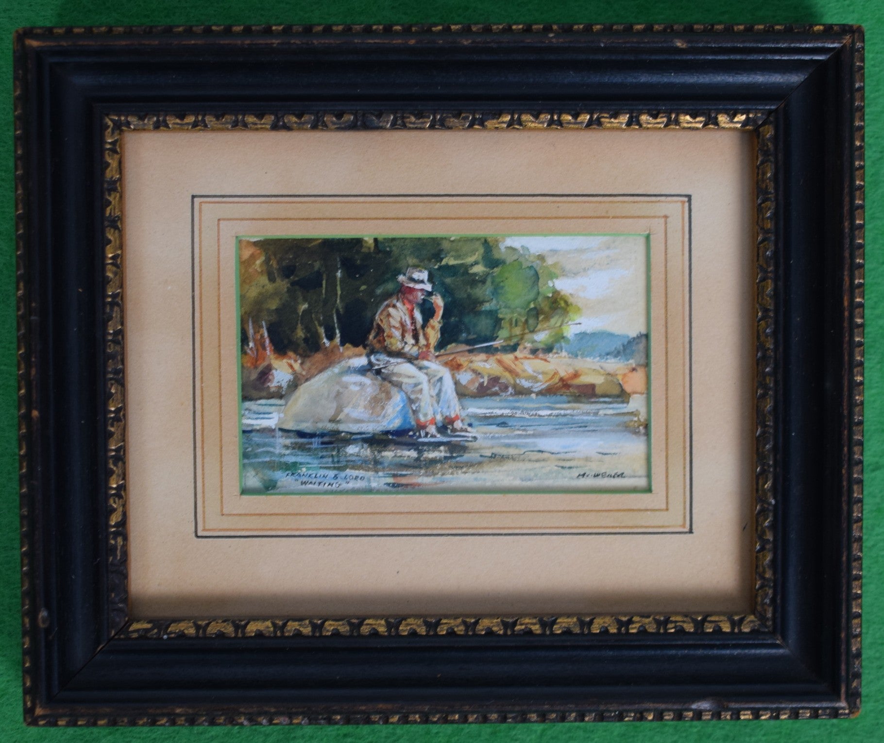 Franklin & Lord "Waiting" Fisherman Watercolor by Milton C. Weiler
