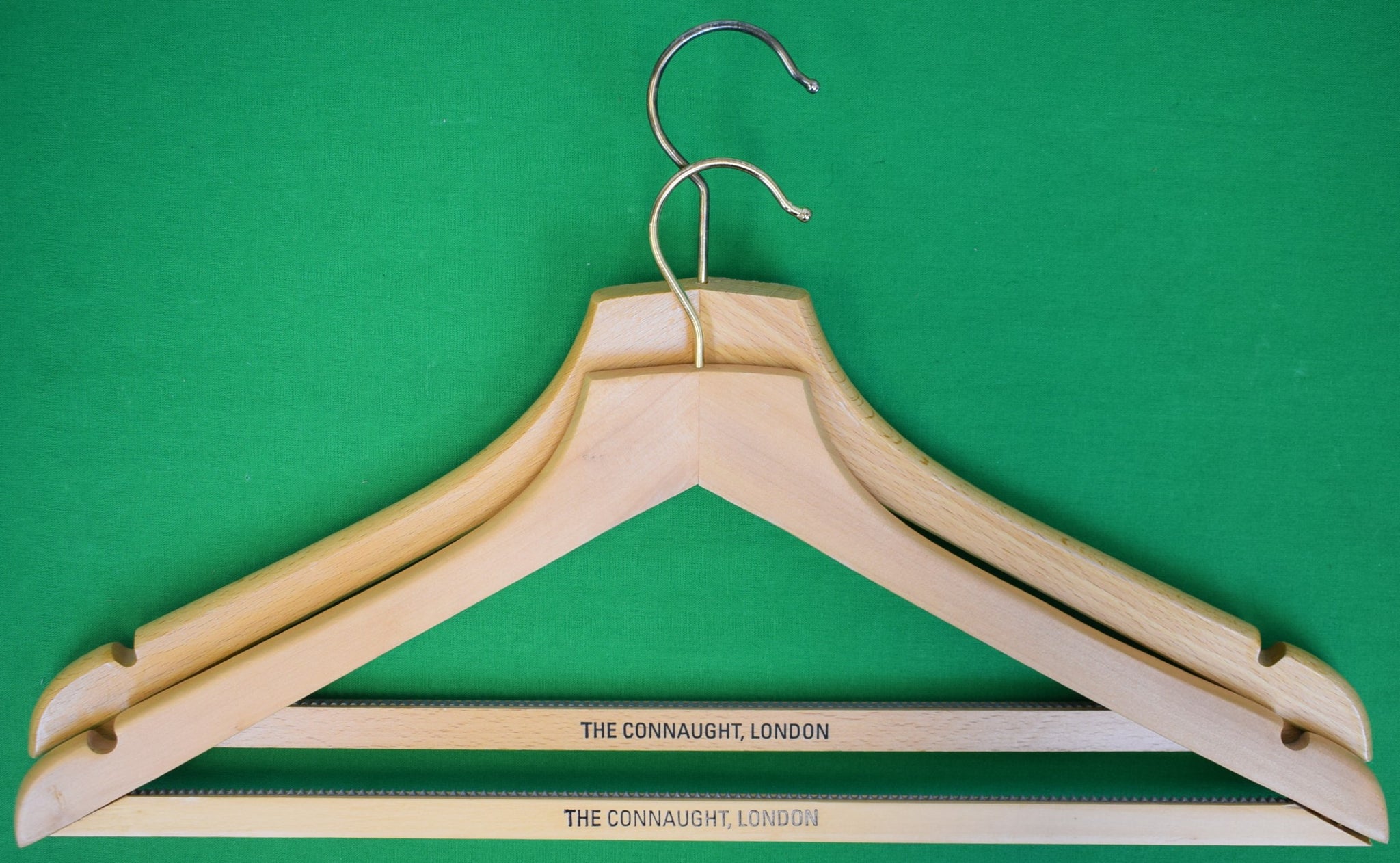 "Pair x The Connaught, London Hotel Suit/ Coat Oak Hangers" (NOS)