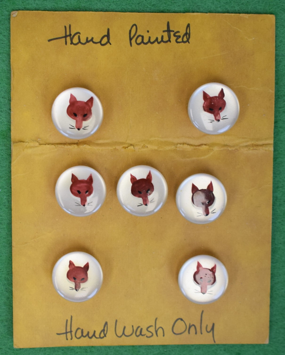 Set x 7 Hand-Painted Fox Mask Mother-Of-Pearl Waistcoat/ Sleeve Buttons