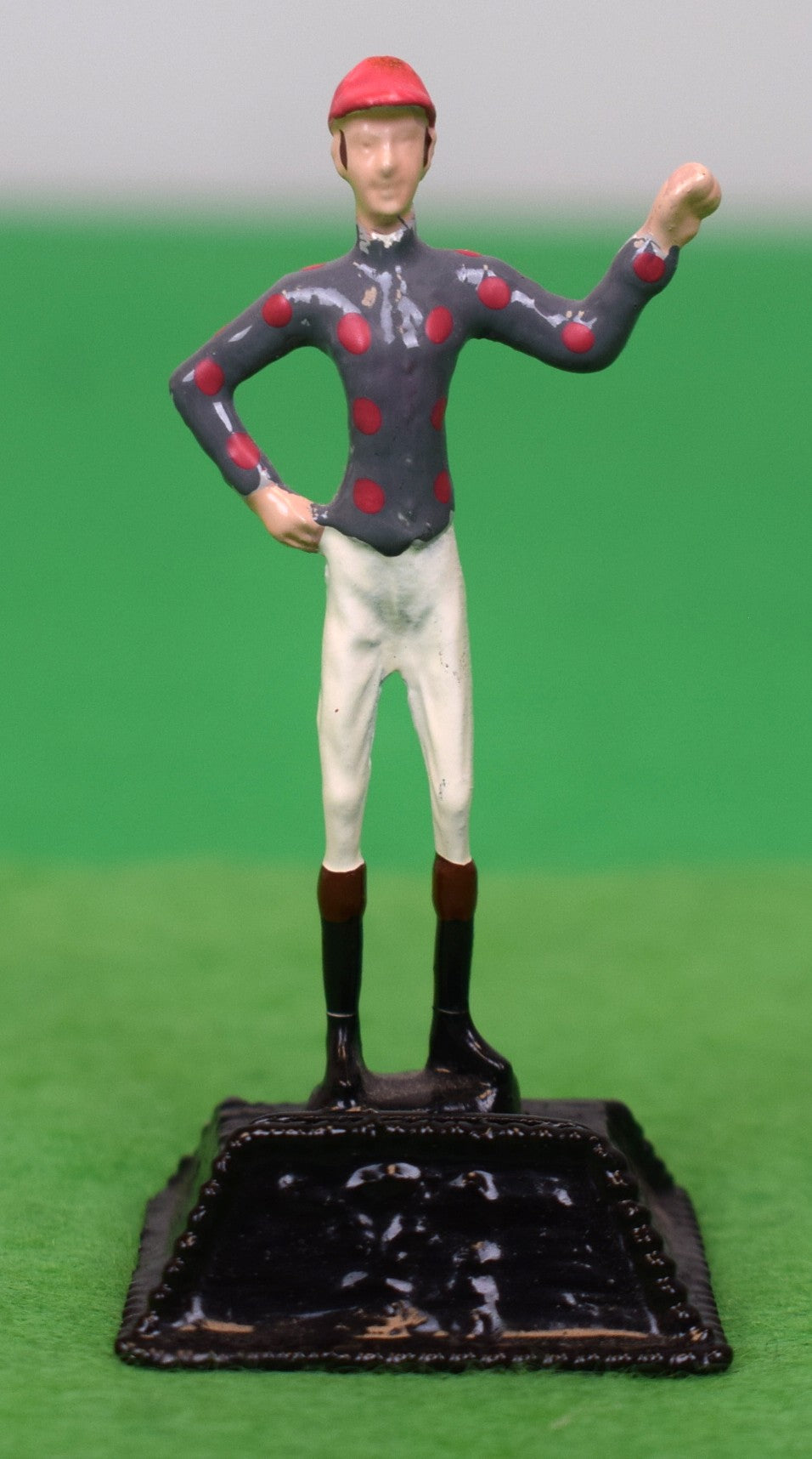 The "21" Club Hand Painted Grey w/ Pink Dots Jockey Place Card Holder