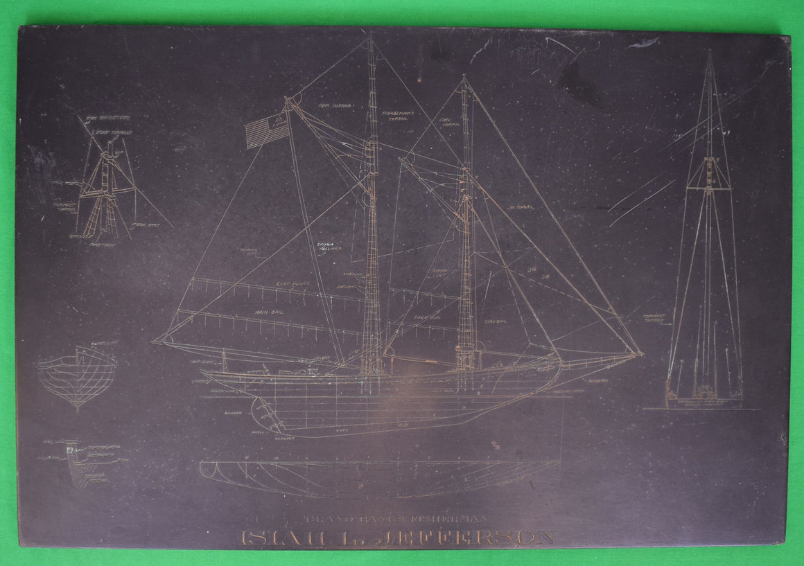 Isiah L. Jefferson Grand Banks Schooner Etching Blueprint Slate