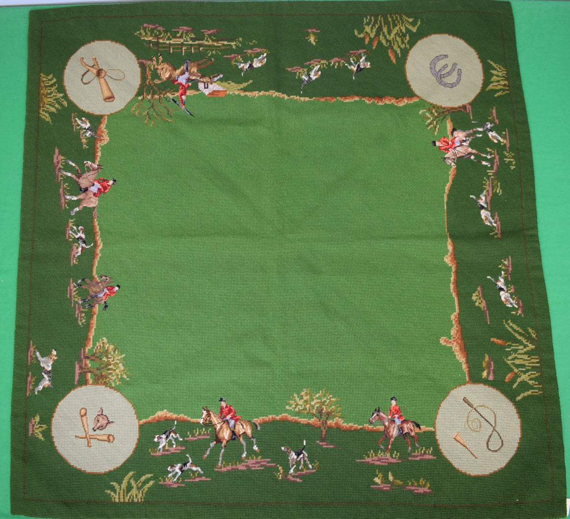 Hand Needlepoint Fox Hunt Bridge Table Cover (NWT)