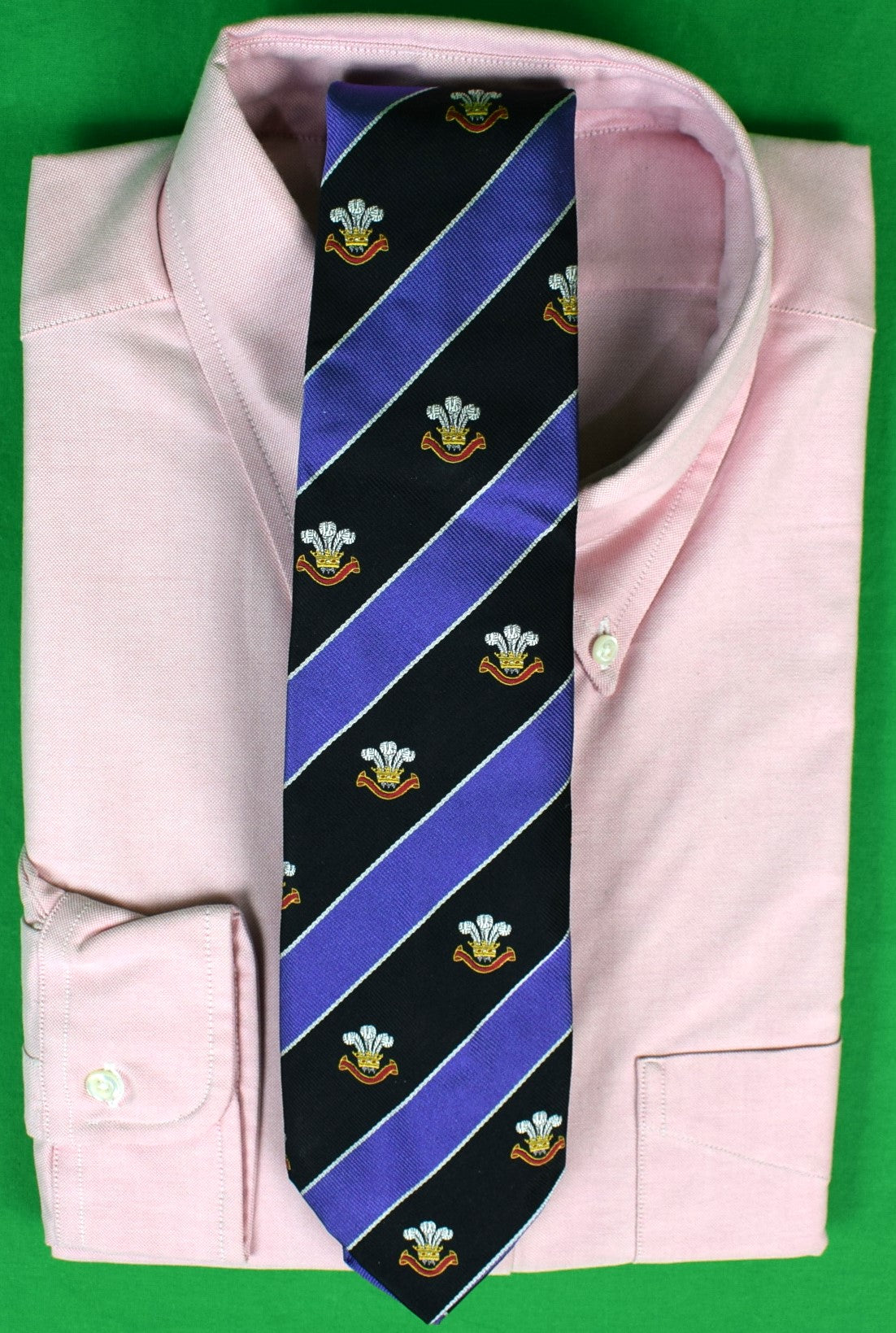 "Ralph Lauren Purple Label Prince Of Wales Plume Feather Logo Italian Silk Purple/ Black Stripe Tie" (SOLD)