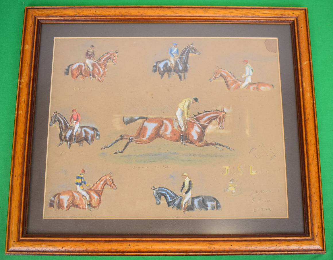The 1886 St Leger Stakes Vignette w/ 7 Jockeys Watercolour by Finch Mason