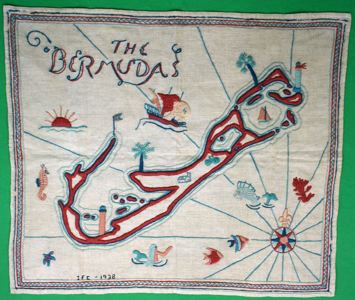 "The Bermudas Hand-Stitched c1938 Island Map"