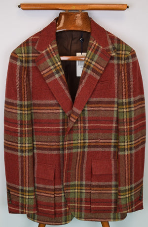 "Polo By Ralph Lauren Brick Red/ Lovat Green Horse Blanket Plaid Sport Jacket Made In Italy" Sz 40R (NWT)