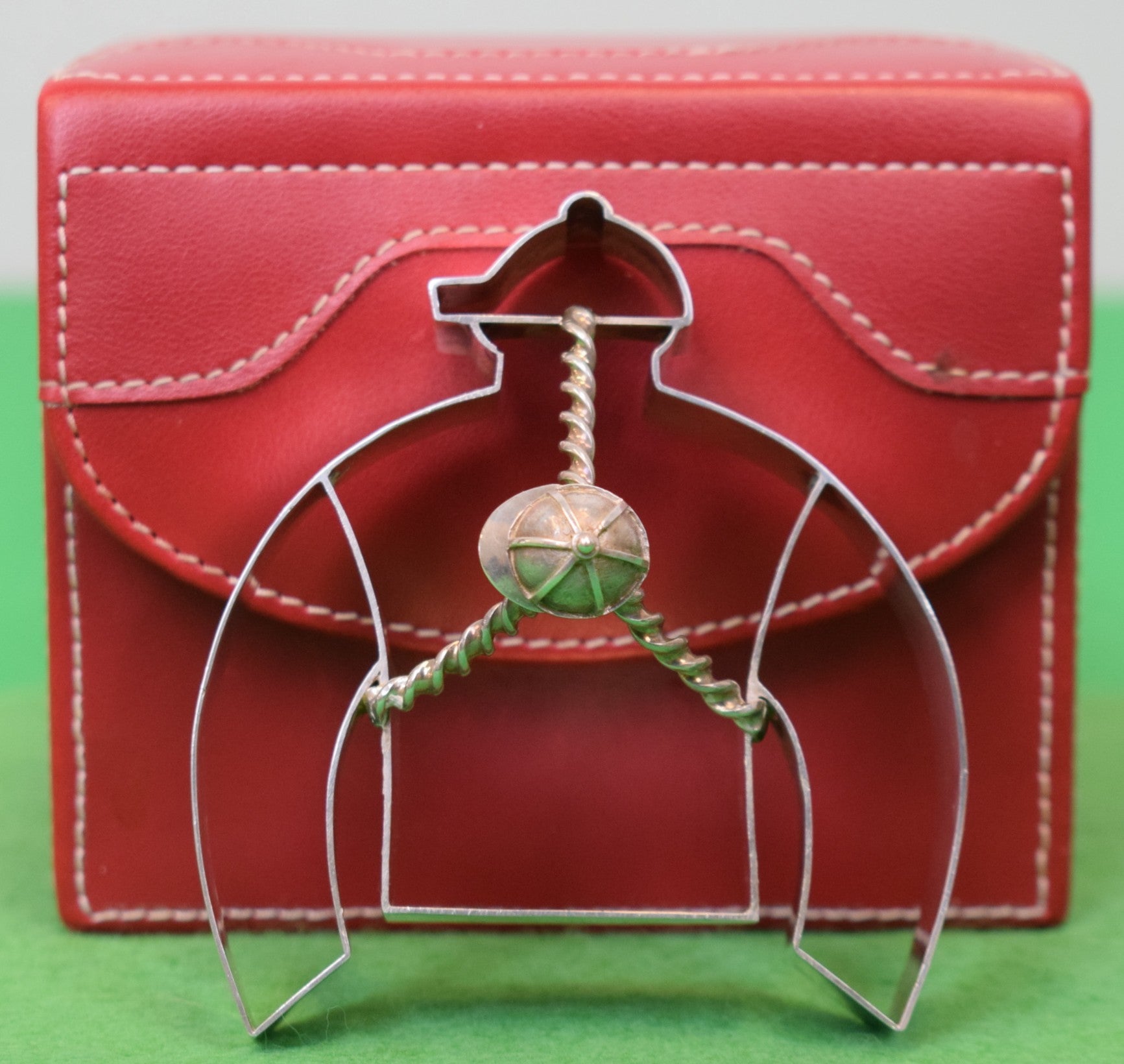 "Renato Cipullo Sterling Silver Jockey Silks Outline w/ Raised Cap" Estate of Marylou Whitney w/ Red Leather Box