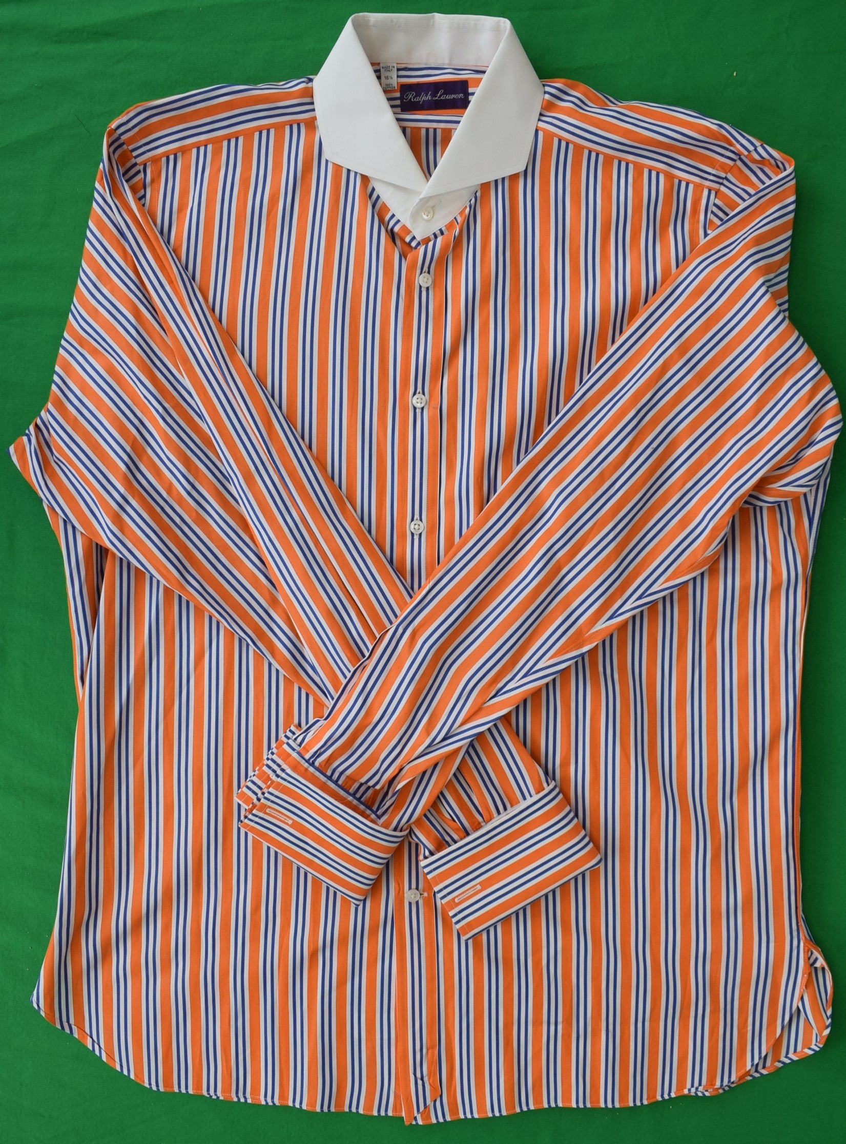ralph lauren french cuff dress shirts Ralph Lauren Purple Label Orange/ Blue Bengal Stripe Broadcloth Dress
